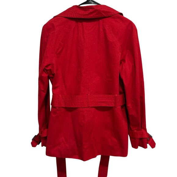 Isaac Mizrahi Double-Breasted Trench Coat Belt Adjustable Cuffs Red Sz L Elegant - Picture 2 of 10